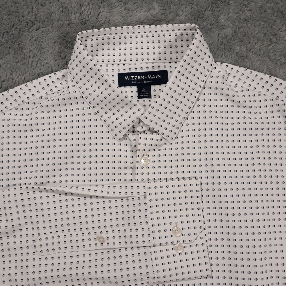 Mizzen+Main Button‎ Up Shirt Mens Large Performance Stretch White Preppy Dotted